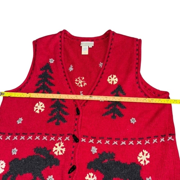 Coldwater Creek Red Moose Snow Christmas Holiday Vest Wool Women’s 1X Winter - Picture 10 of 11